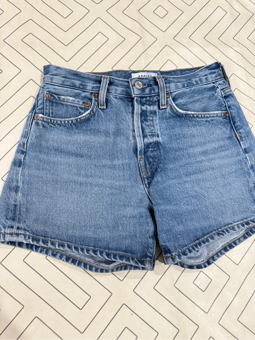 Agolde Blue Denim Parker Long Shorts